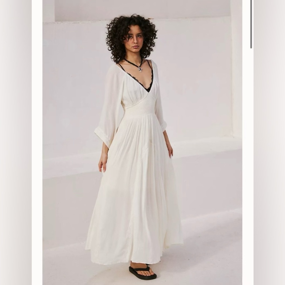 NWT Free People White Cinched Waist Long Sleeve Dixie Maxi